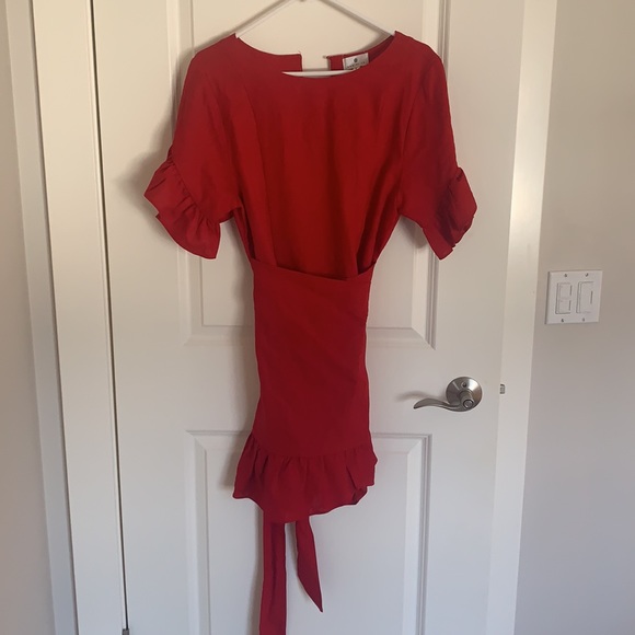 Red Ruffle Wrap Dress - Picture 2 of 3